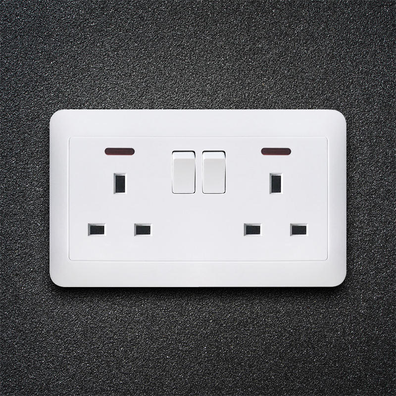 Plastic Switch TT-Double UK Socket With Switch With Indicator Light-WHITE